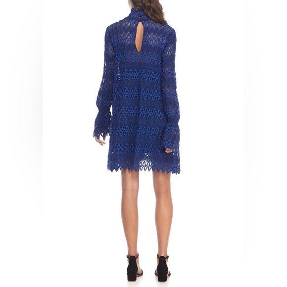 Free People Simone Blue Crochet Mini Dress With Lace Bell Sleeves Size Small - Picture 8 of 15